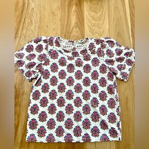 Boden Mila Floral Mini Pom Trim Detail Cotton Top
